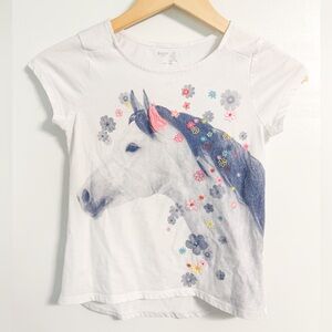Gap Kids Horse Graphic Tee White Embroidered Cap Sleeve M 8